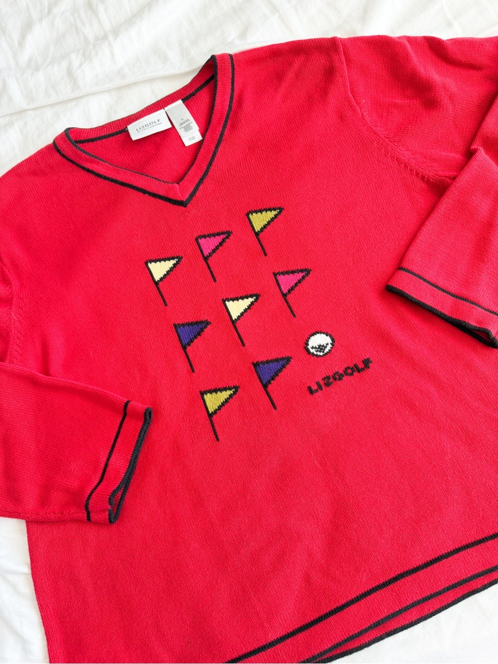 Vintage Liz Claiborne Golf Red Oversized Graphic Sweater